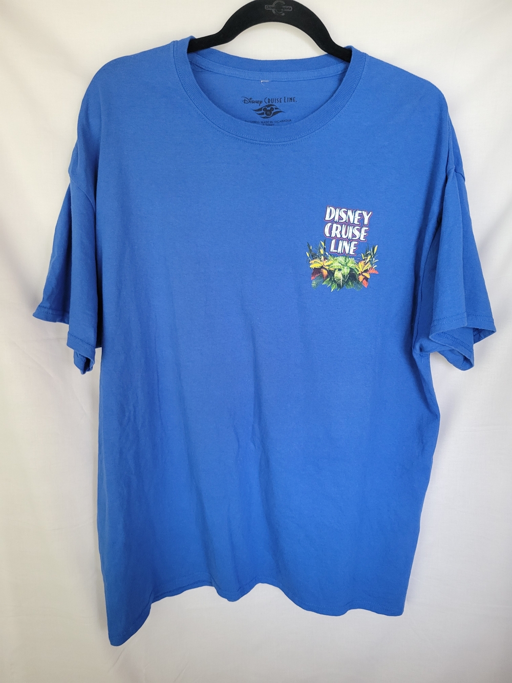 Disney Cruise Line Men's Blue Short Sleeve Tee with Tropical Graphics